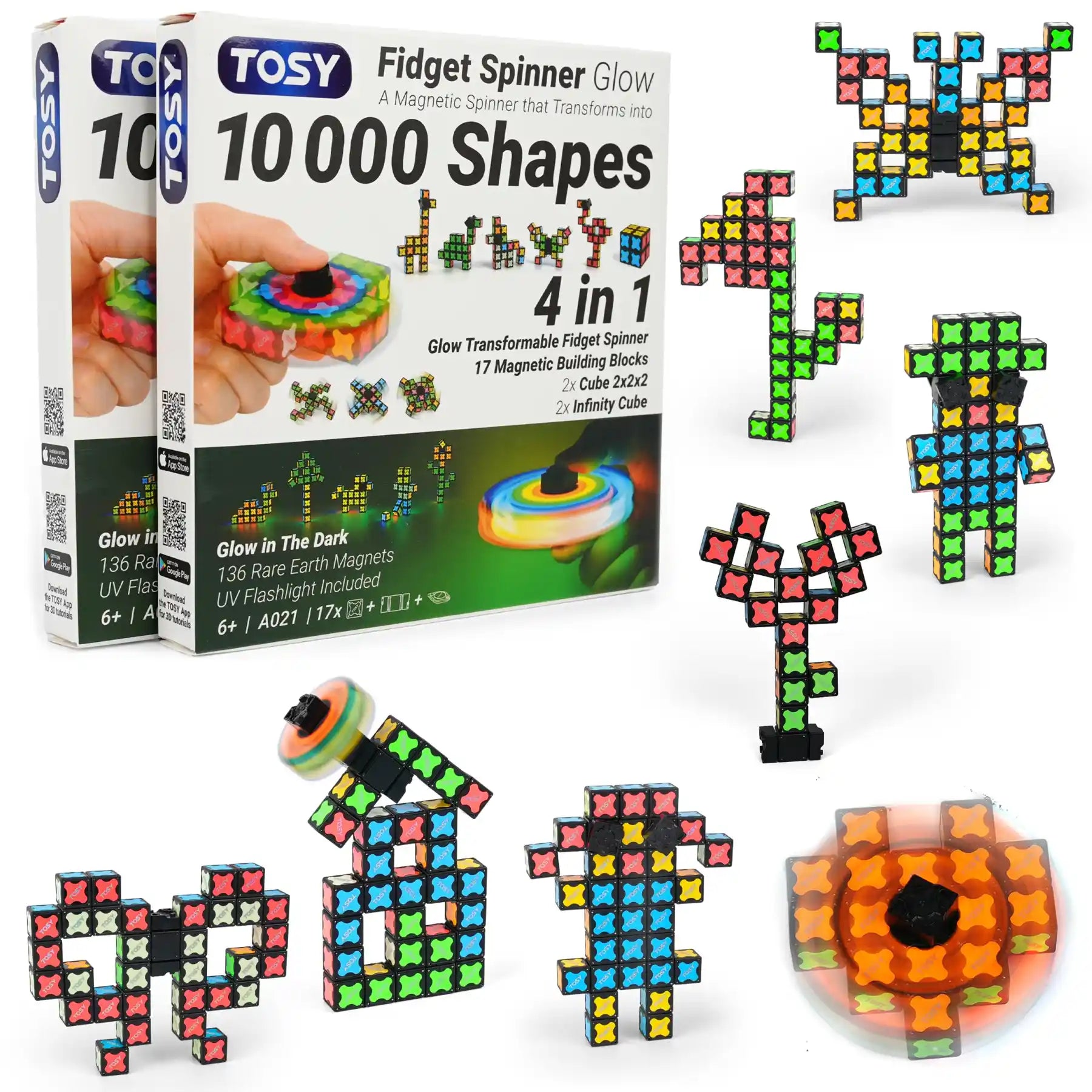 TOSY fidget spinner set with packaging and various shapes