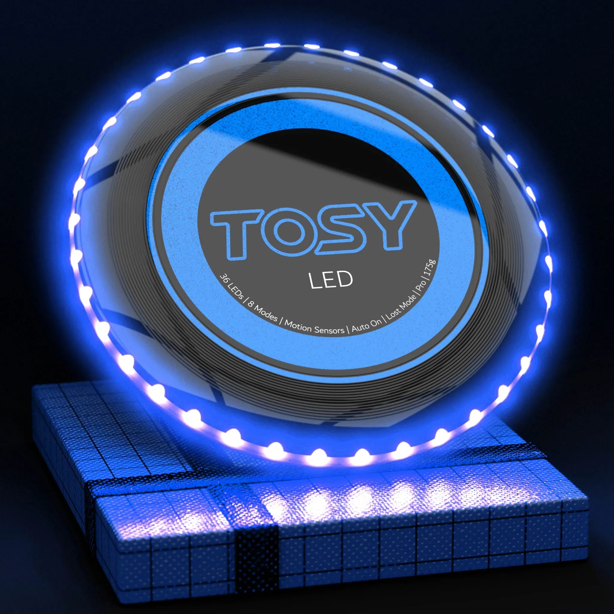 TOSY Flying Disc Mono Led Blue with blue lighting on a dark background