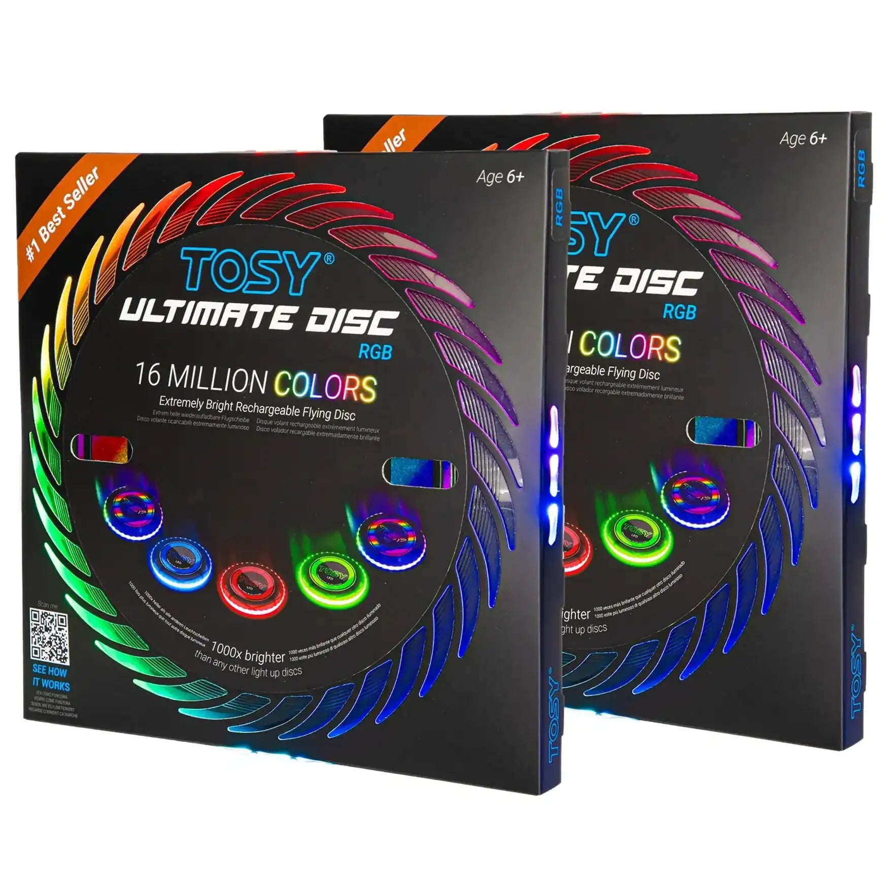 TOSY Flying Disc RGB black 2 pack retail packaging box front view