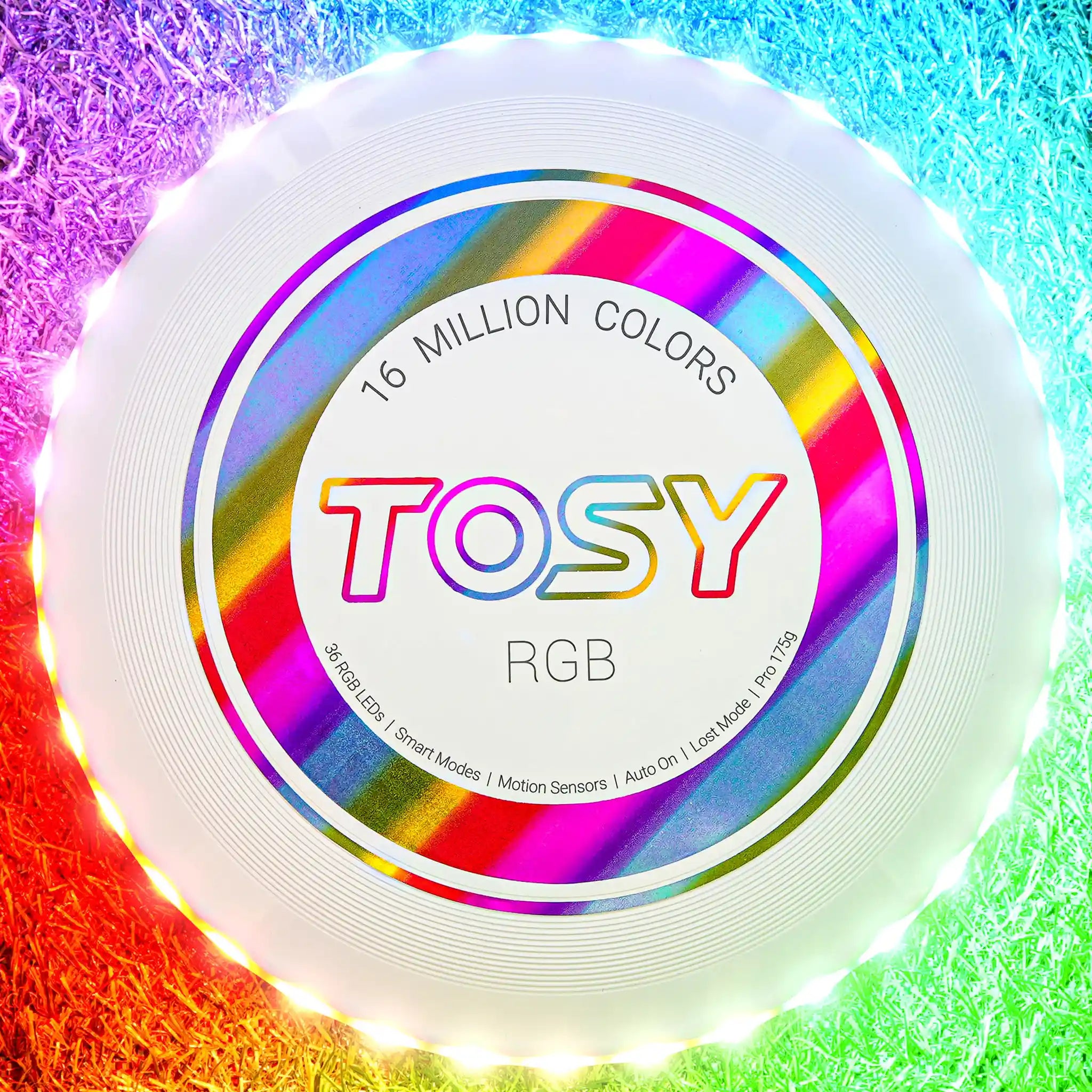 White version of the TOSY Flying Disc RGB illuminated with LED lights