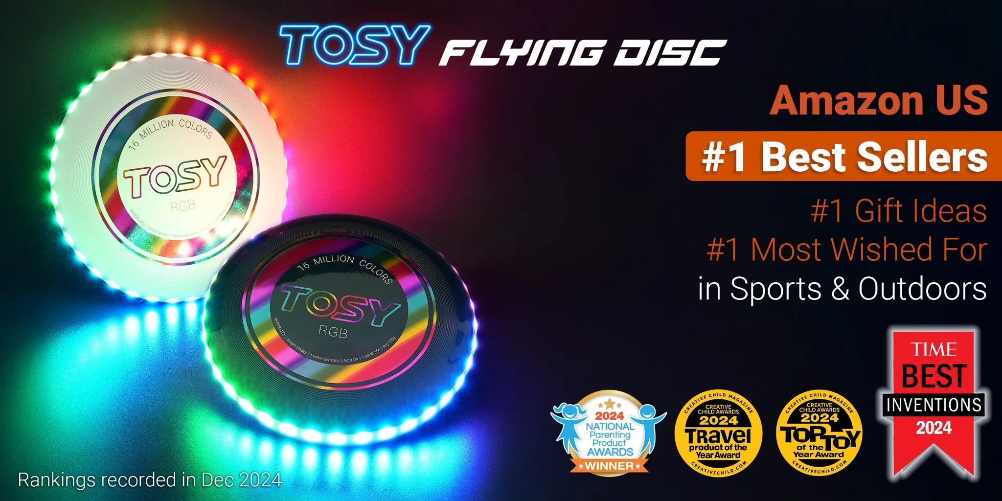 TOSY LED frisbee flying disc with 16 million colors best seller Amazon US outdoor toy night play