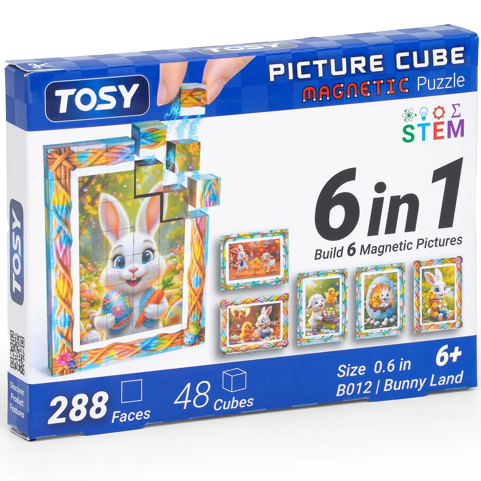 TOSY magnetic picture cube Bunny Land 48 cubes Easter puzzle for kids with bunny and egg artwork STEM learning toy