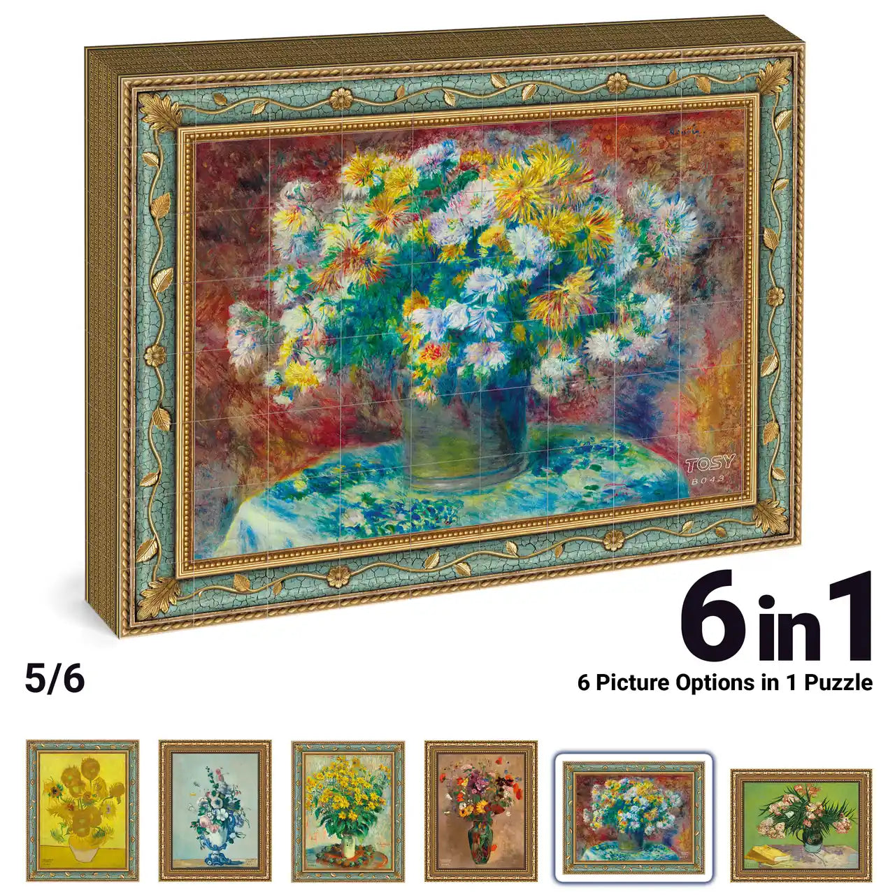 Fifth artwork option in the TOSY Picture Cube Flora magnetic puzzle featuring an impressionist flower bouquet painting