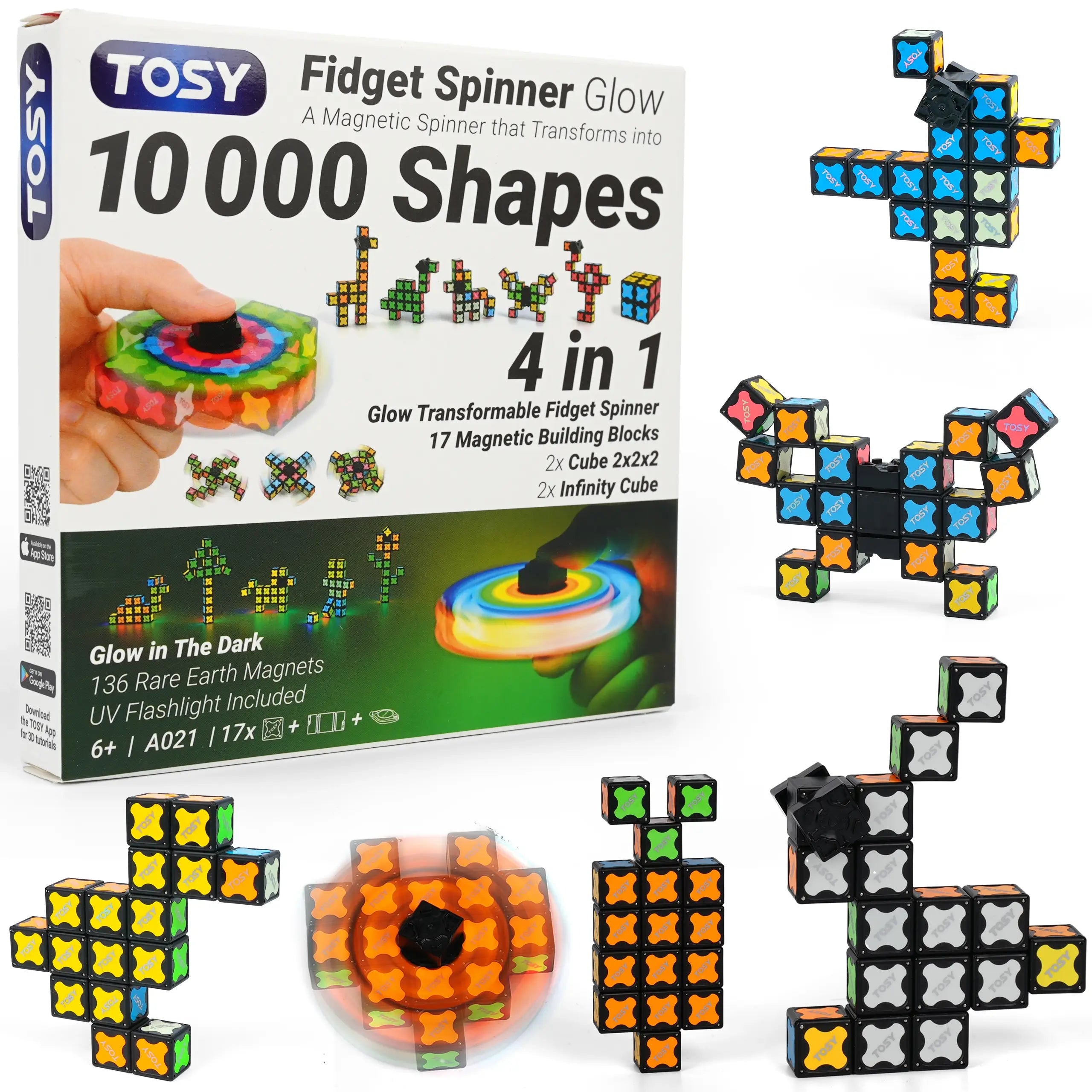 TOSY fidget spinner and magnetic building blocks set with packaging