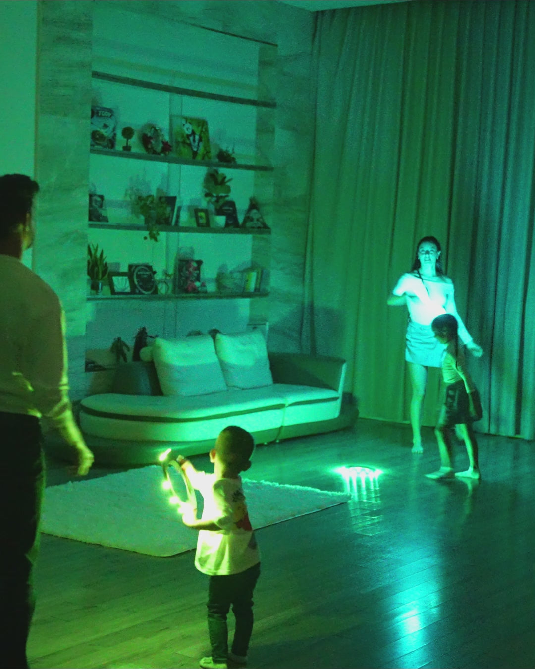 Load video: TOSY Flying Ring indoor family game, demonstrating safe throwing and catching fun for kids and parents at home.