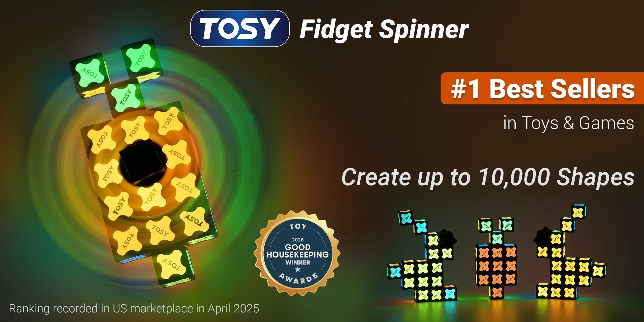 TOSY magnetic fidget spinner toy with colorful LED effect creating up to 10000 shapes best seller Toys Games