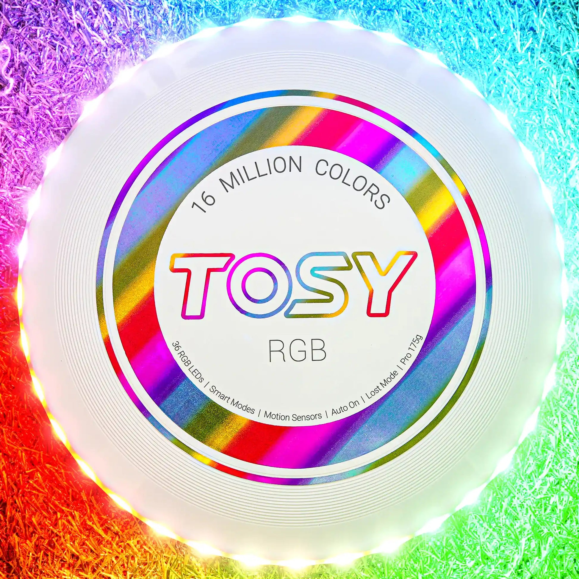 White version of the TOSY Flying Disc RGB illuminated with LED lights