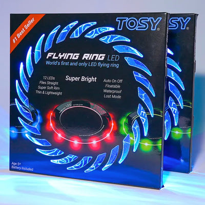 Two boxes of original TOSY Flying Ring Mono LED light up toy 2-pack bundle