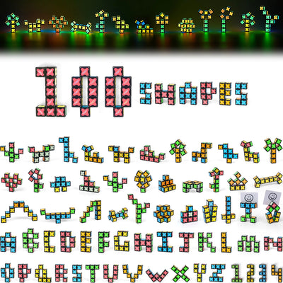 Colorful building block letters and symbols on a white background