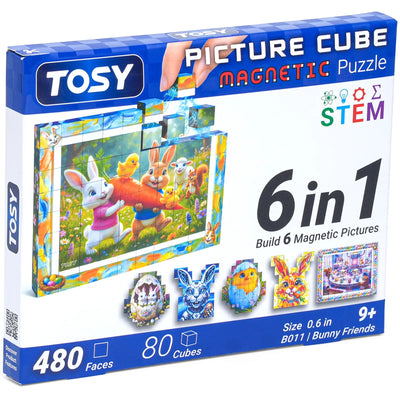 TOSY® Picture Cube Bunny Friends – 6-in-1 Magnetic Puzzle Toy for Kids