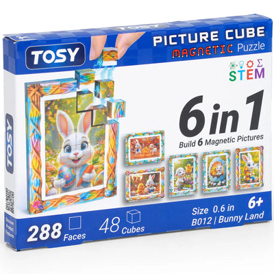 TOSY magnetic picture cube Bunny Land 48 cubes Easter puzzle for kids with bunny and egg artwork STEM learning toy