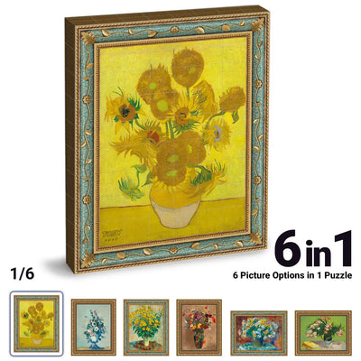 First artwork option in the TOSY Picture Cube Flora magnetic puzzle featuring the Sunflowers design