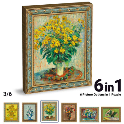 Third artwork option in the TOSY Picture Cube Flora magnetic puzzle featuring a yellow flower bouquet painting