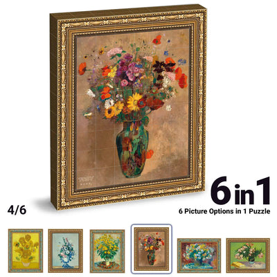 TOSY Picture Cube Flora magnetic puzzle displaying a colorful flower bouquet artwork with six picture options
