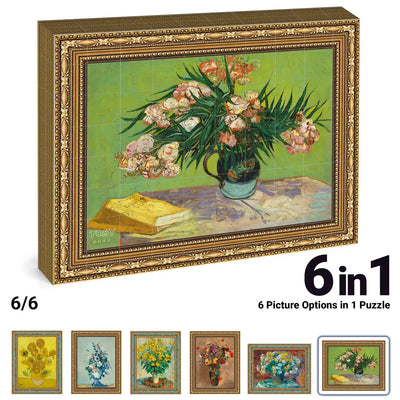 TOSY Picture Cube Floral magnetic puzzle with pink flower bouquet artwork, one of six famous floral paintings included in the 6 in 1 puzzle collection.